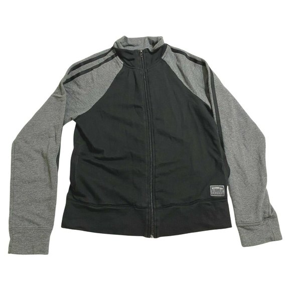 Express Womens Medium Sweatshirt Full Zip Lightweight Jacket Black Gray Cotton - Picture 1 of 9